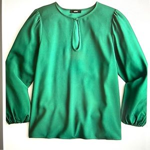 NWT J.Crew : Puff-Sleeve Satin Back-Crepe Top : Jungle Green : Small
